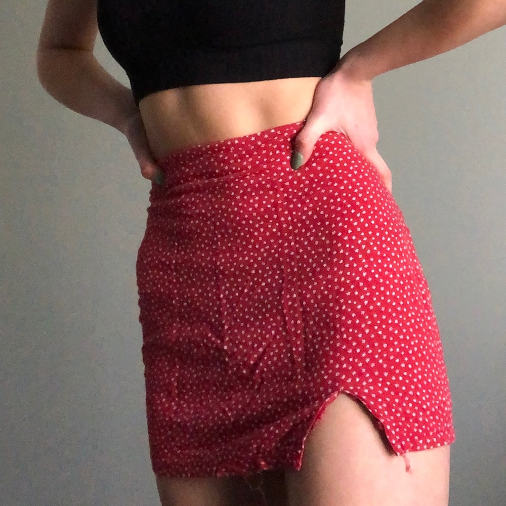 pacsun red soft floral mini skirt